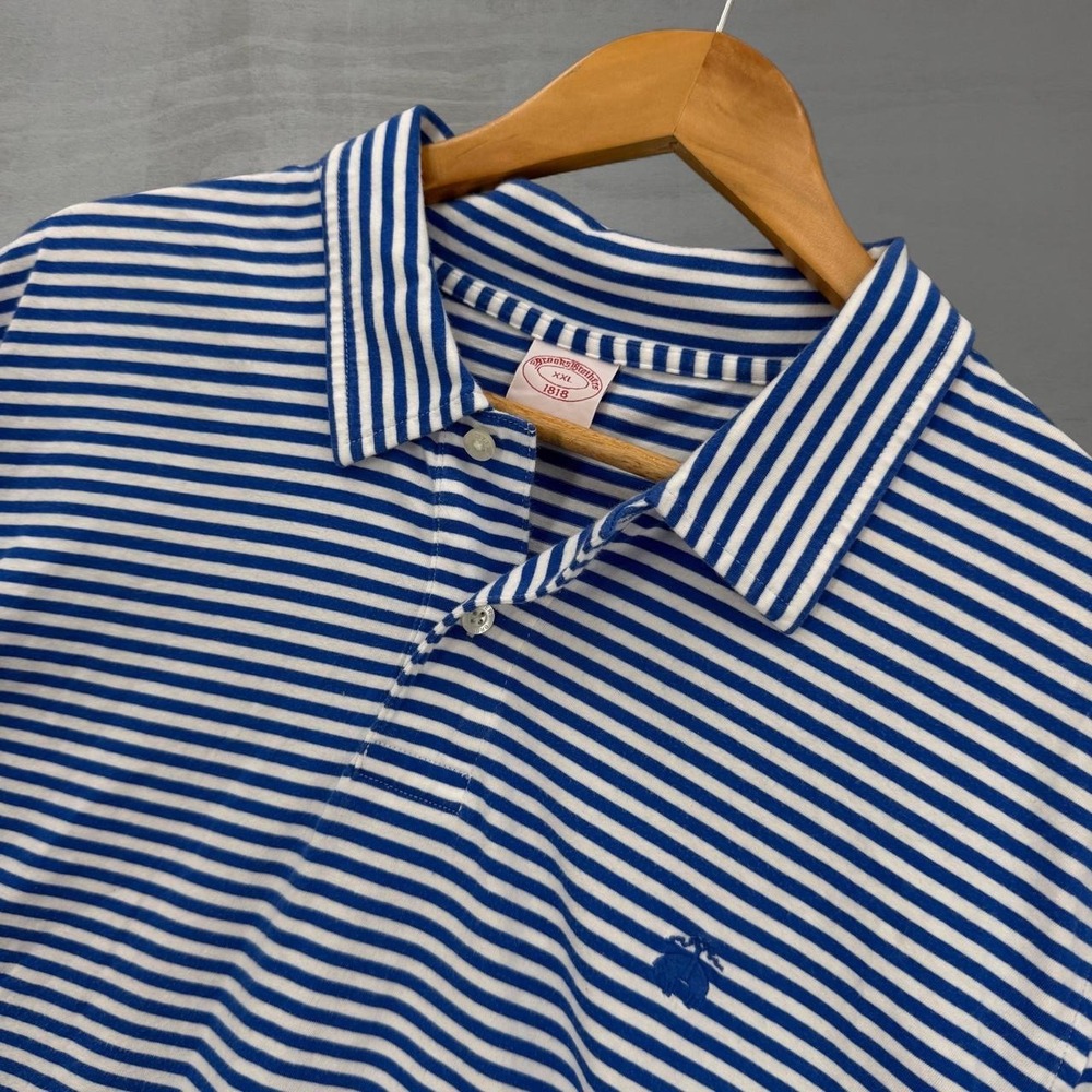 Brooks Brothers Polo Shirt Blue White Striped 1818 Cotton XXL